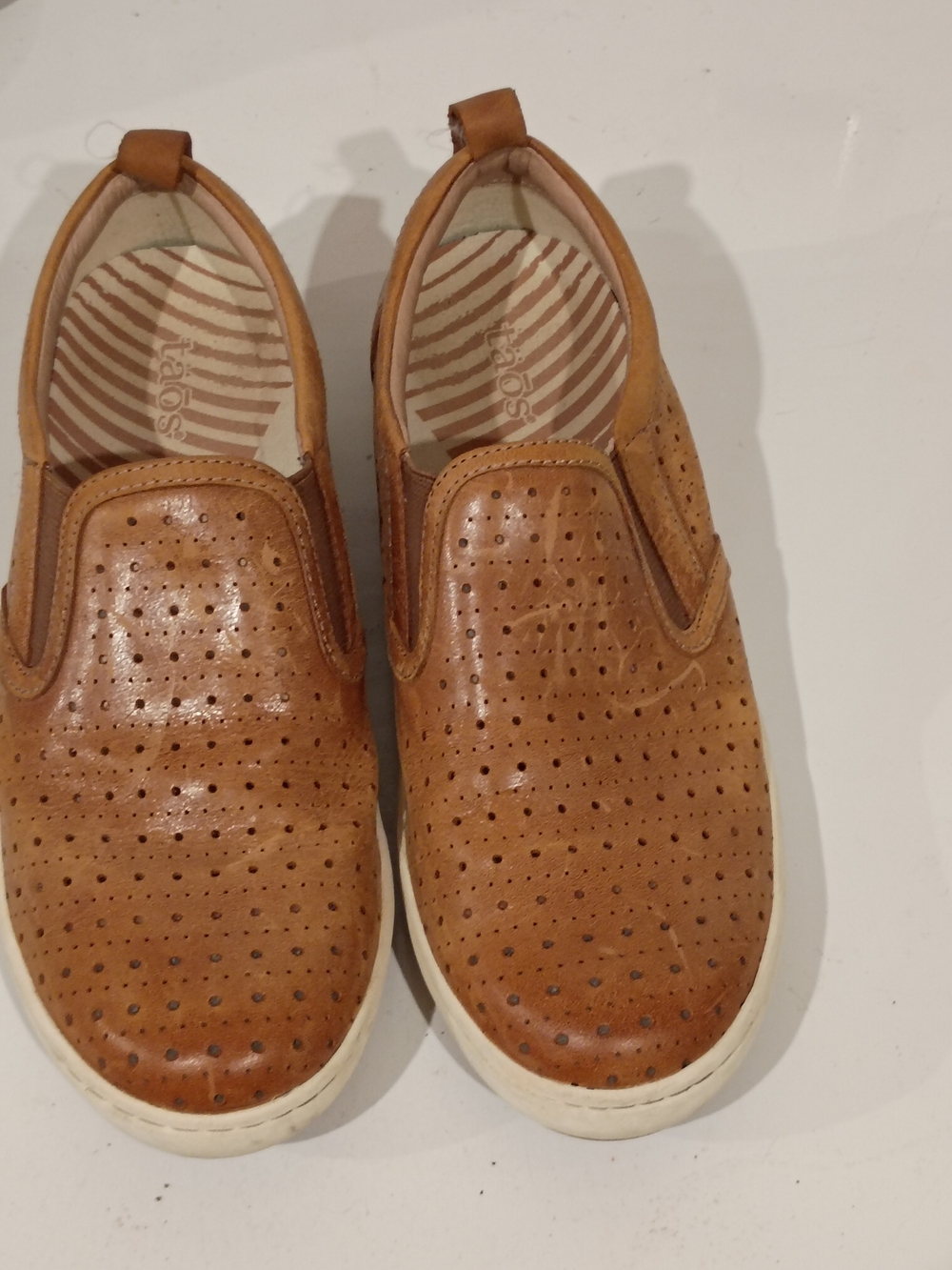 Women's Slip-On Perforated Leather Sneakers - Tan 8.5